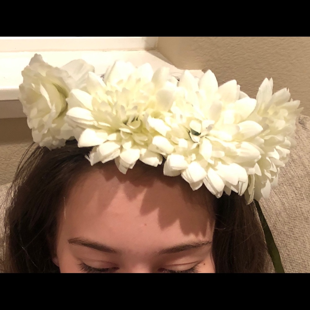 White Carnation Faux Flower Head Band Crown Wrap Vail Graduation Prom